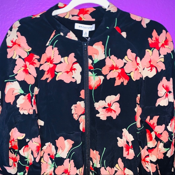 Silk Coral Red & Black Floral Bomber Jacket NWT 14 - Picture 3 of 8